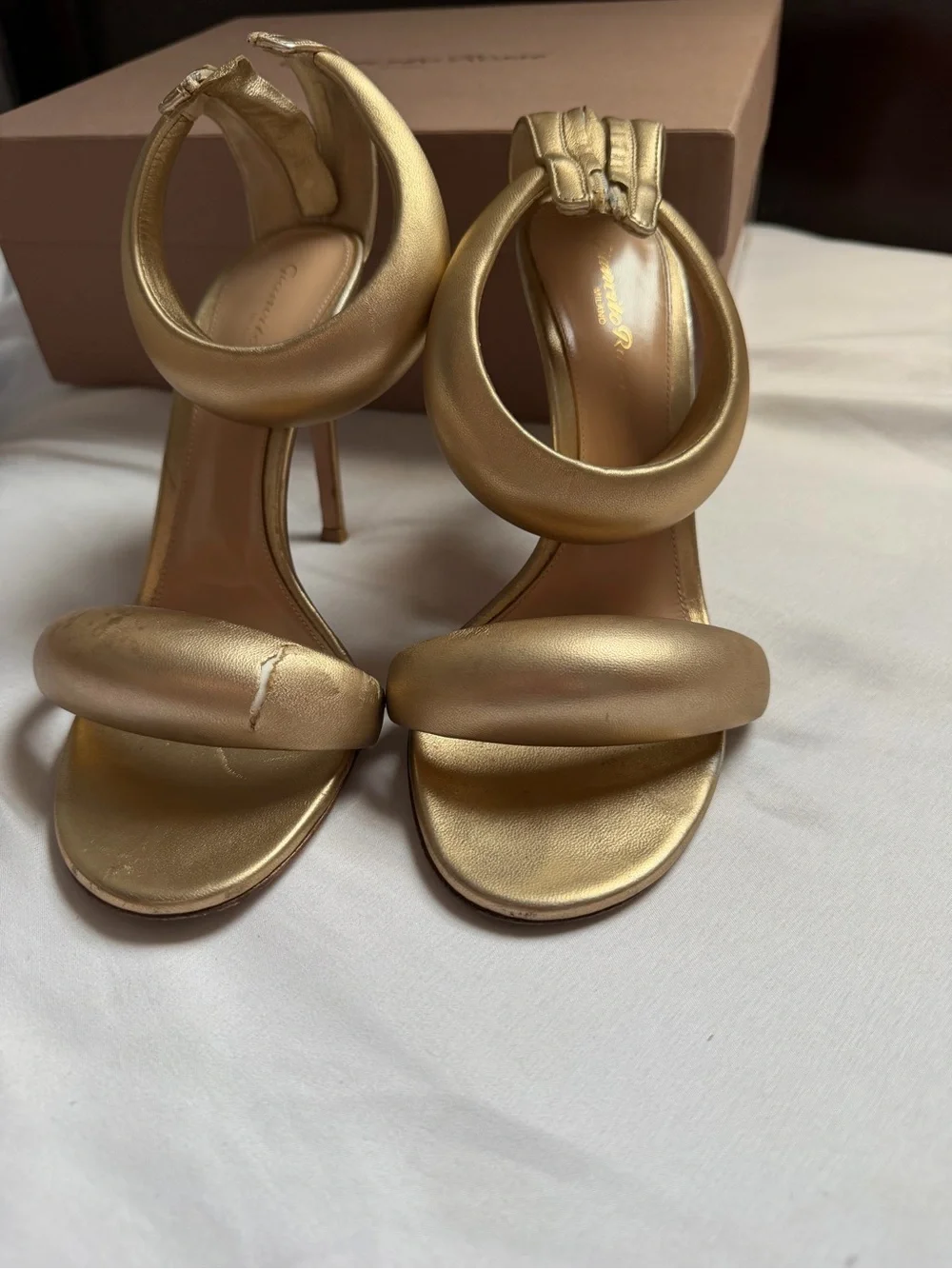 Bijoux Ankle-Strap Metallic Leather Stiletto Sandals